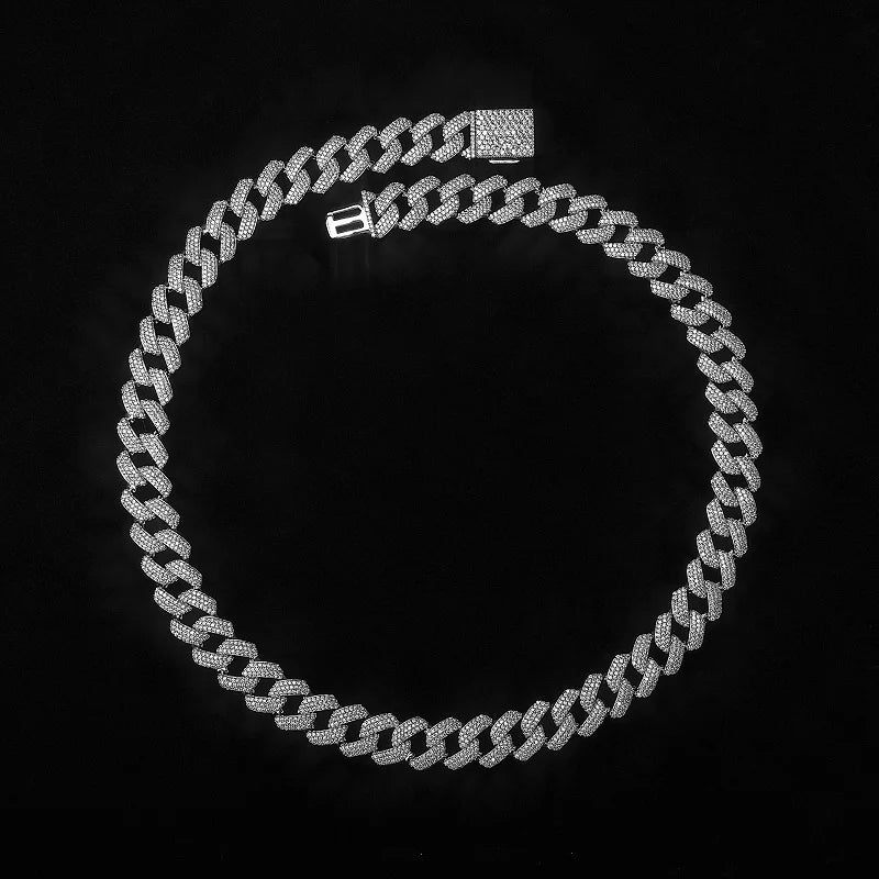ICE-LINK Cuban Chain — 14mm, 925 Silver, Moissanite (Gold-Plated)