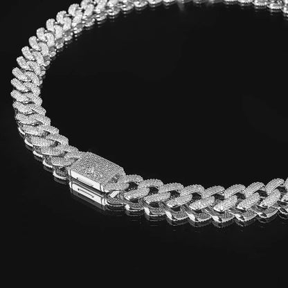 ICE-LINK Cuban Chain — 14mm, 925 Silver, Moissanite (Gold-Plated)