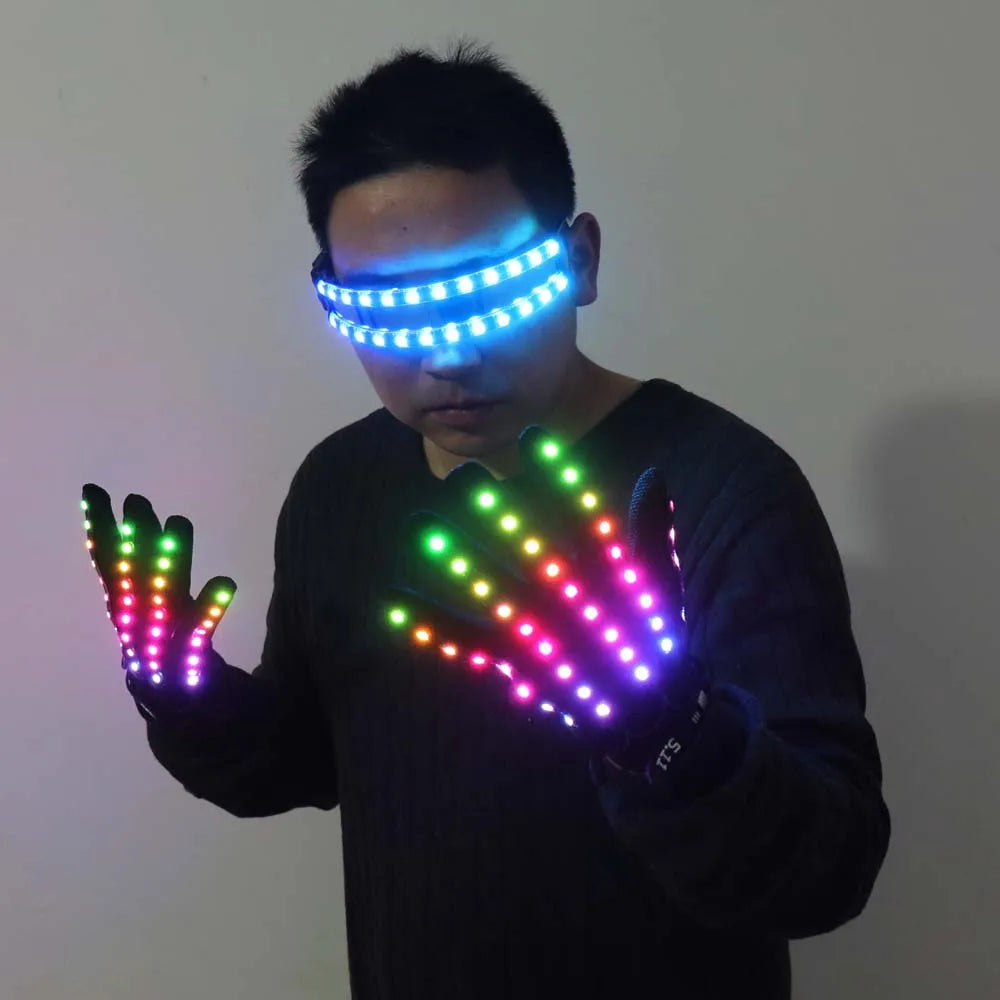 Neon Pulse LED Glow Gloves & Color-Changing Glasses Set