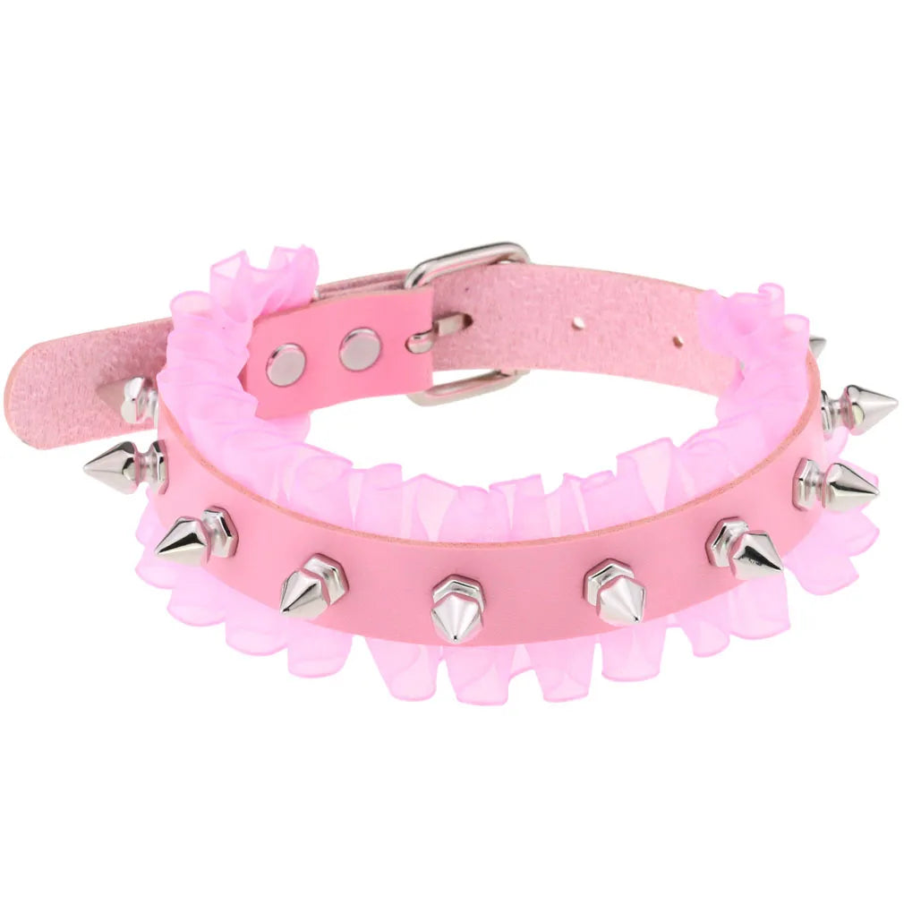 Pink Spike Rivet Choker – Gothic Punk Statement