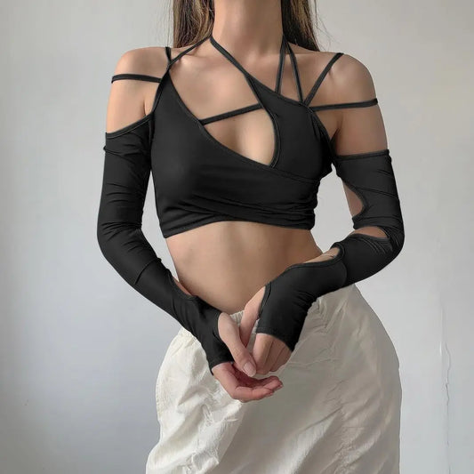 Cyber Noir Hollow Crop Top