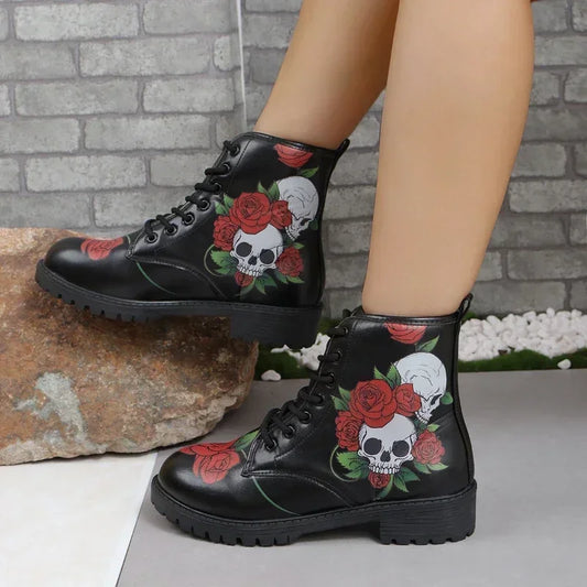 Shadow Skull Ankle Boots