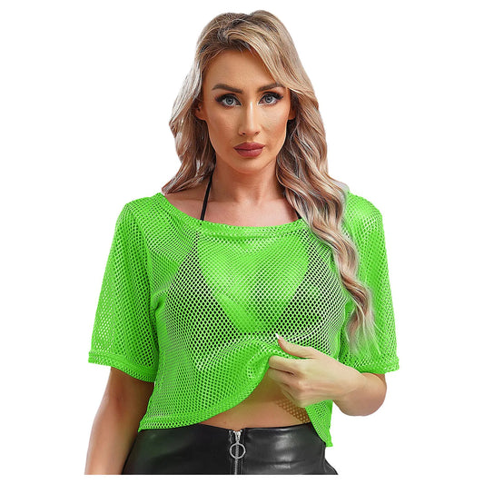 NeonPulse Mesh Crop Top