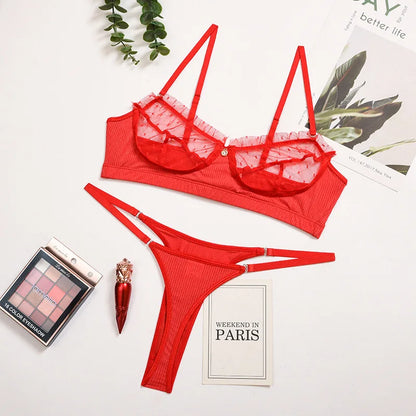 Women’s Lace Lingerie Set — Underwire Bra, Ruffle Lace, Brief