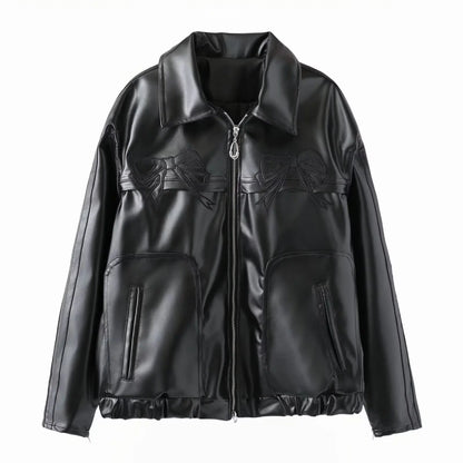 Cyberdelika Vintage PU Bow-Collar Jacket