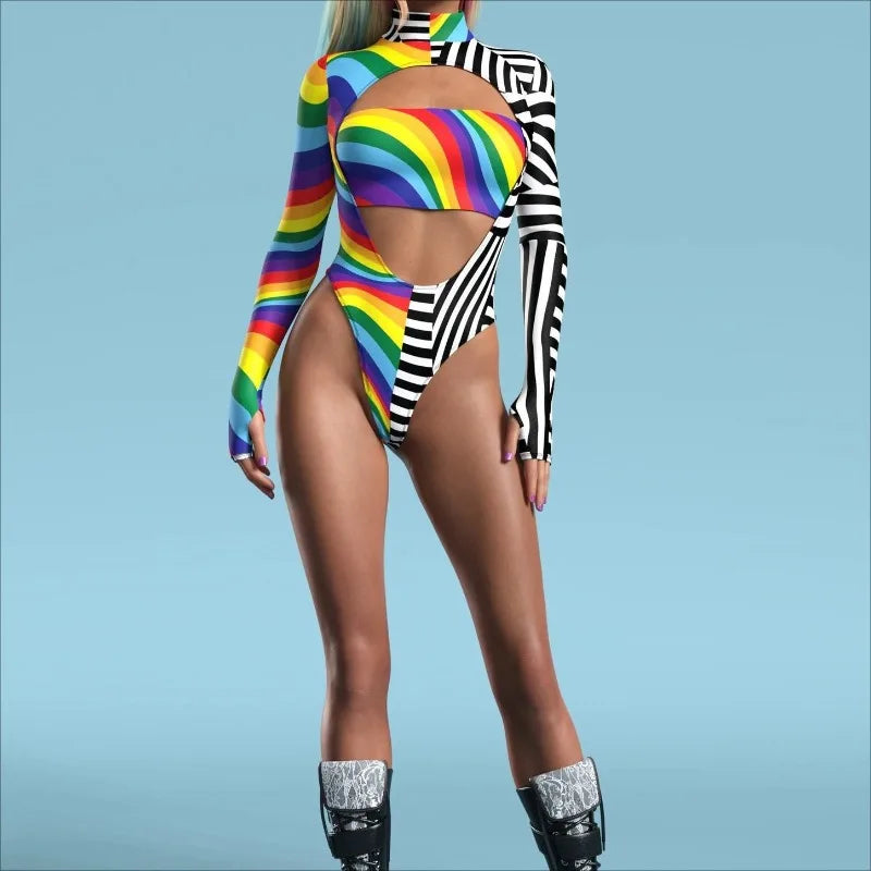 NEON SHADOWS//GOTH Jumpsuit – Cyberpunk Gothic Colorful Party Bodysuit
