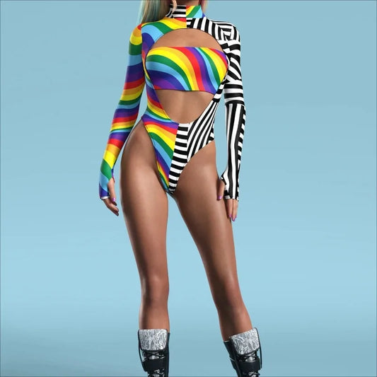 NEON SHADOWS//GOTH Jumpsuit – Cyberpunk Gothic Colorful Party Bodysuit