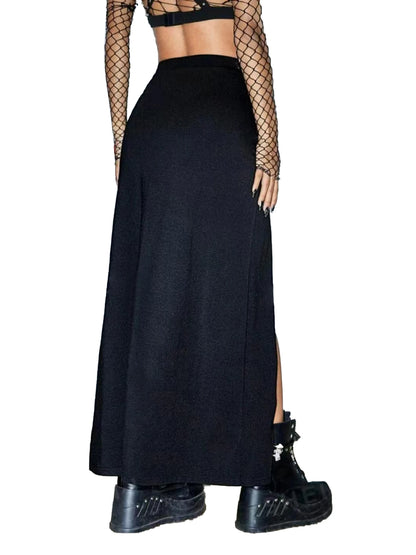Women's Black Punk Skirts High Waist Buckle Slit Goth Club Rave Skirt