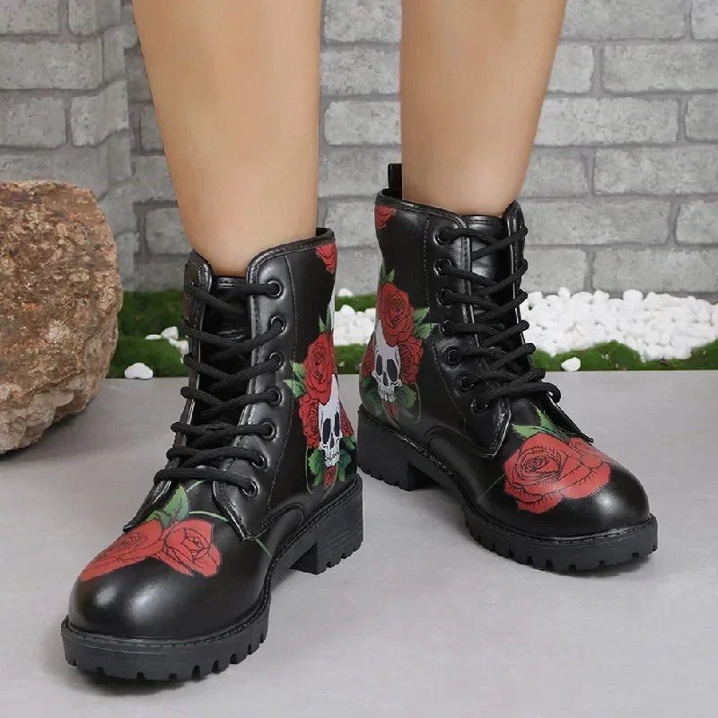 Shadow Skull Ankle Boots