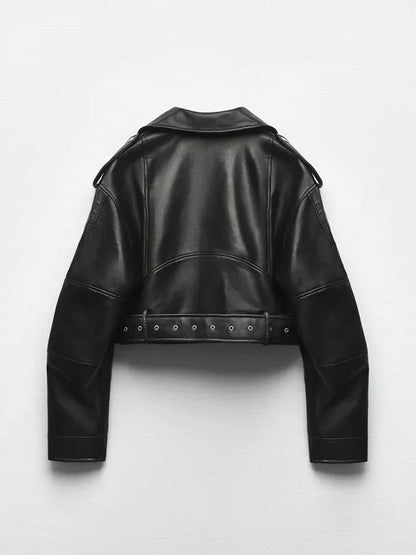 Iron Veil - Oversized Vintage Faux Leather Biker Jacket