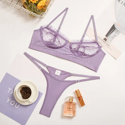 Women’s Lace Lingerie Set — Underwire Bra, Ruffle Lace, Brief