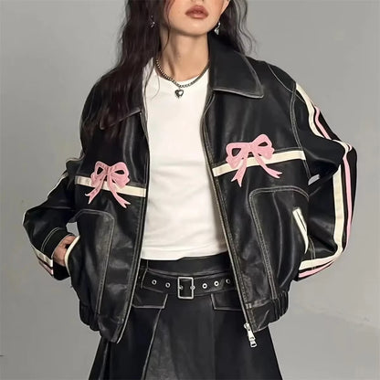 Cyberdelika Vintage PU Bow-Collar Jacket