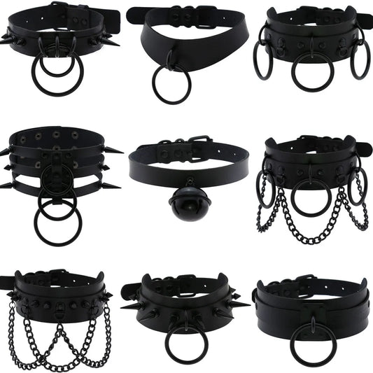 DIEZI Cosplay Black PU Leather Chain Necklace For Women Vintage Harajuku Gothic Choker Collar Statement Necklace Men Jewelry