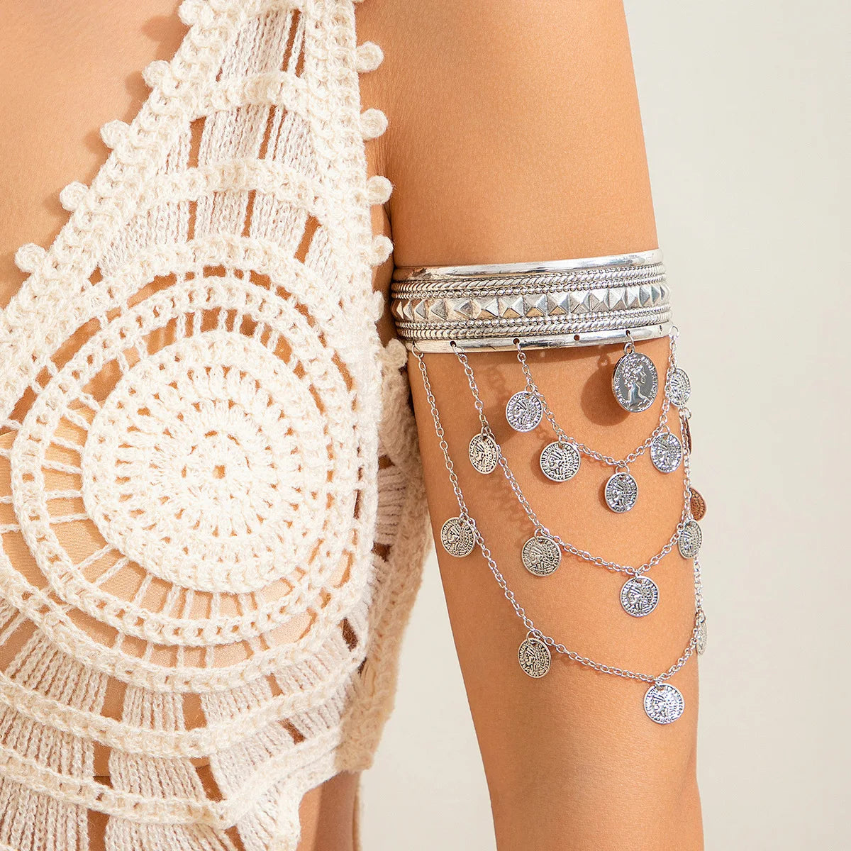GoldenTribe Armlet – Festival Cuff with Coins & Leaf Tassels