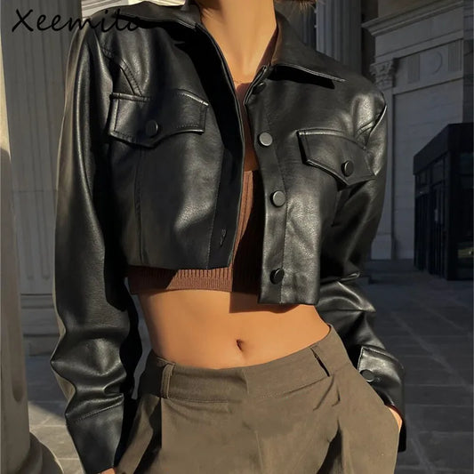 Volt Collar PU Short Jacket