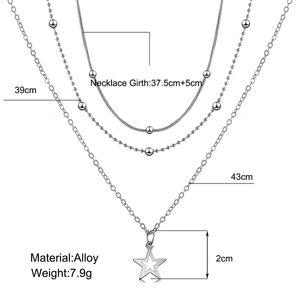Celestial Drift – Multilayer Star & Moon Necklace Set