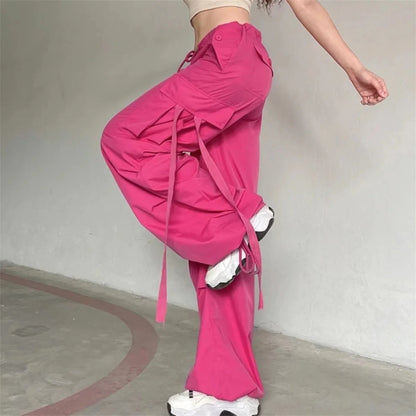Signal Drop – High-Waist Red Cargo Joggers