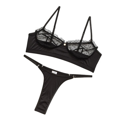 Women’s Lace Lingerie Set — Underwire Bra, Ruffle Lace, Brief
