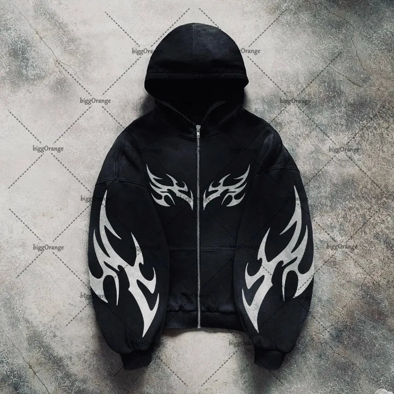 URBANO//Y2K Punk Zip-Up Hoodie – Retro Harajuku Streetwear