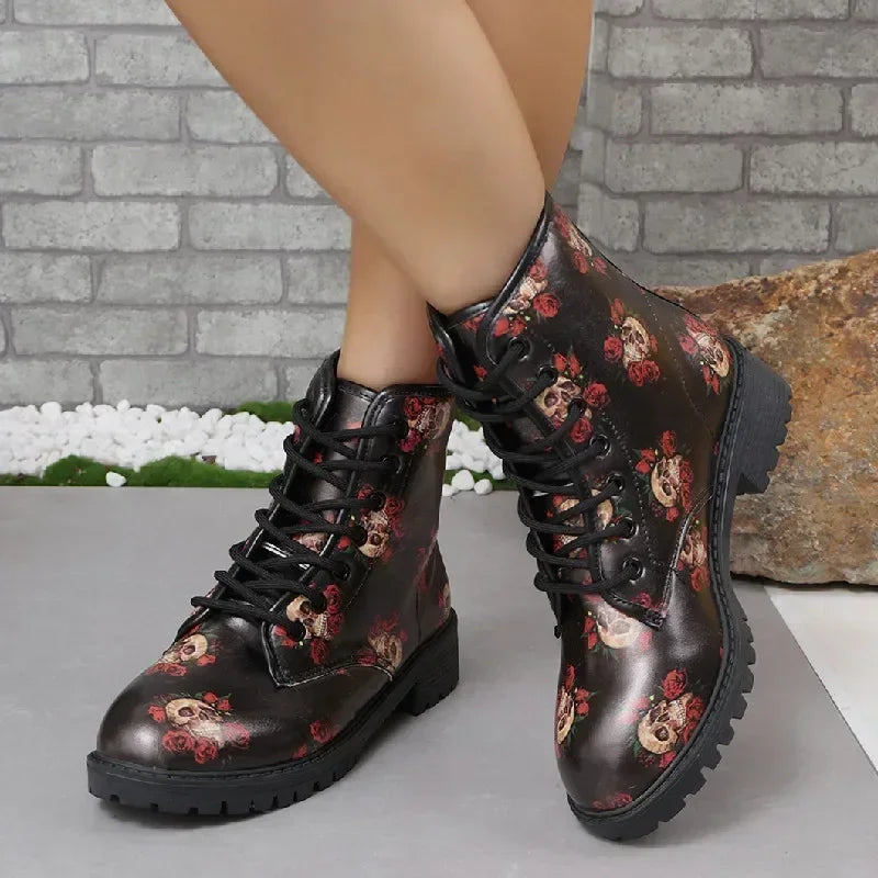 Shadow Skull Ankle Boots