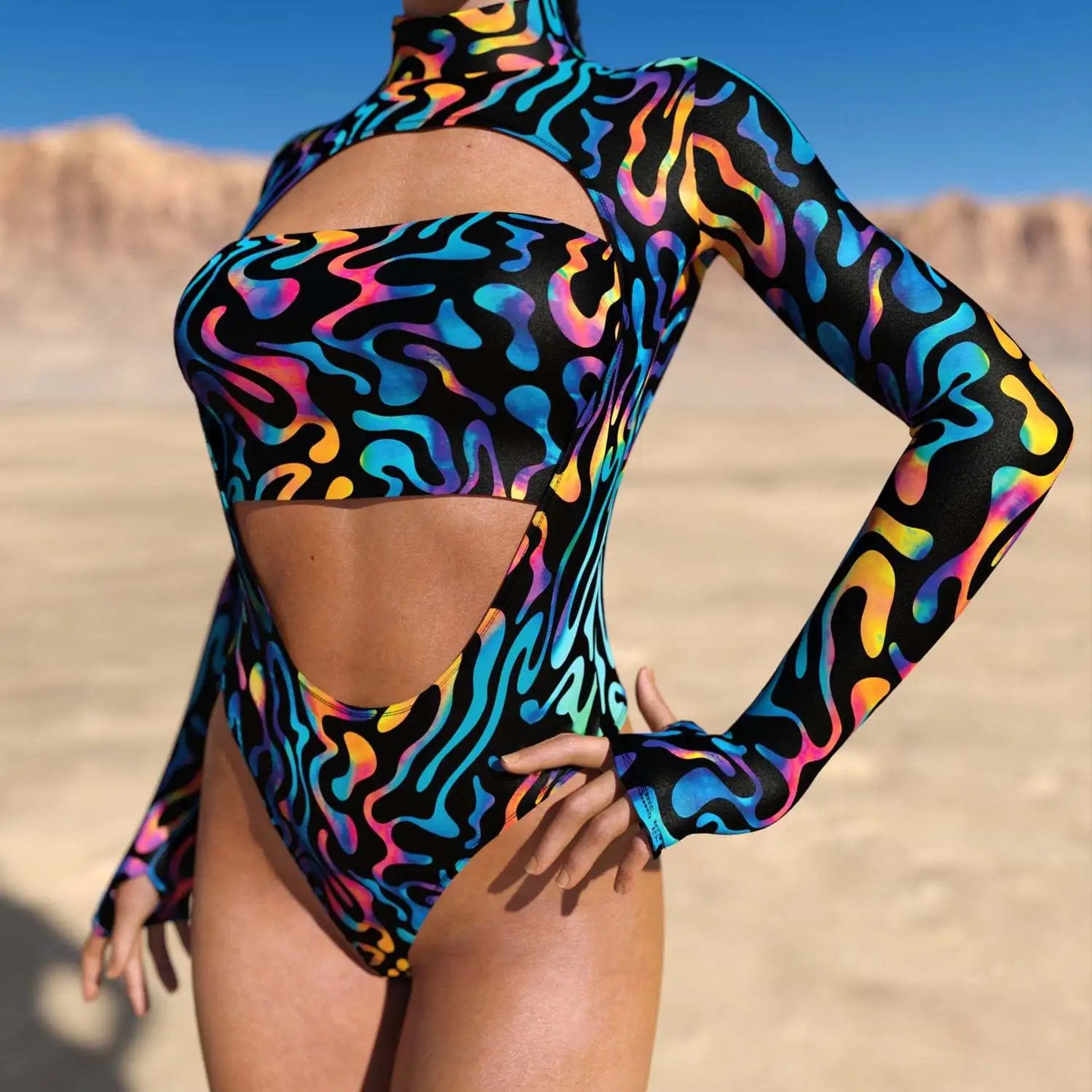 NEON SHADOWS//GOTH Jumpsuit – Cyberpunk Gothic Colorful Party Bodysuit