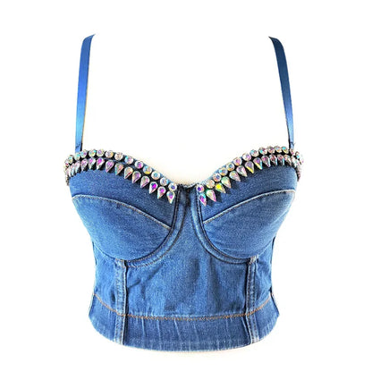 DiamondShine™ Y2K Sequin Push-Up Crop Top