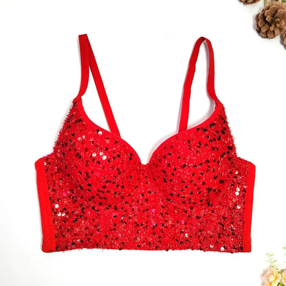 DiamondShine™ Y2K Sequin Push-Up Crop Top