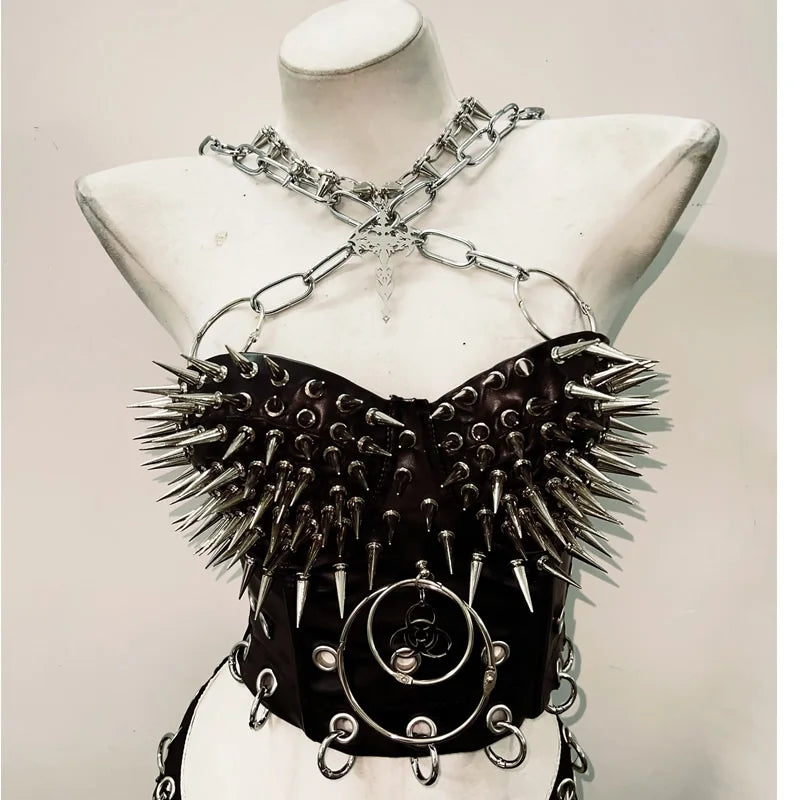 RivetRiot Corset Top – Y2K Skull Punk Bustier with Attitude