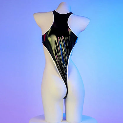 LUSTRA//NEON CONTROLLER Bodysuit – Cyberpunk Leather Cosplay Lingerie