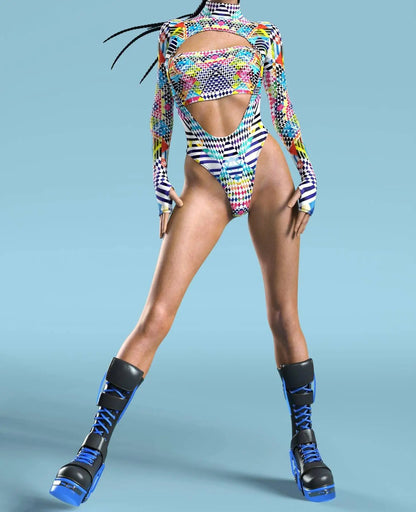 NEON SHADOWS//GOTH Jumpsuit – Cyberpunk Gothic Colorful Party Bodysuit