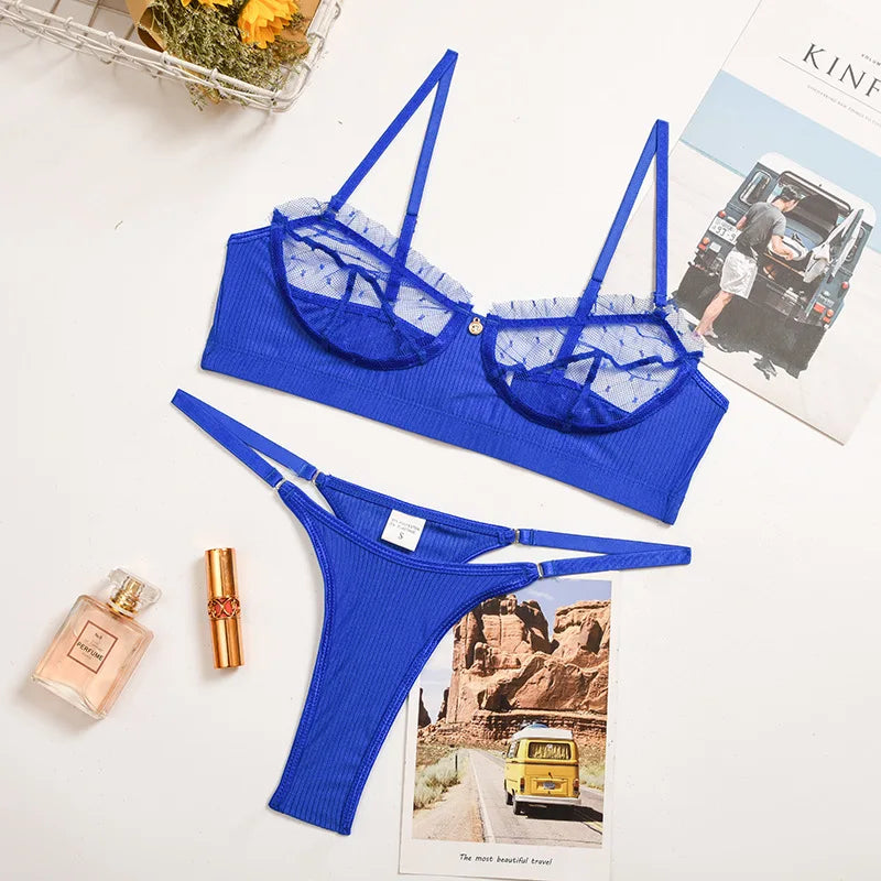 Women’s Lace Lingerie Set — Underwire Bra, Ruffle Lace, Brief