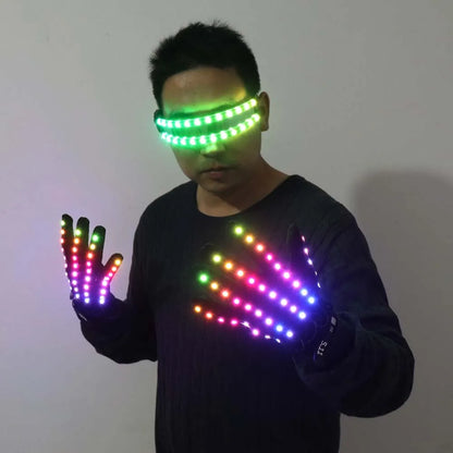 Neon Pulse LED Glow Gloves & Color-Changing Glasses Set