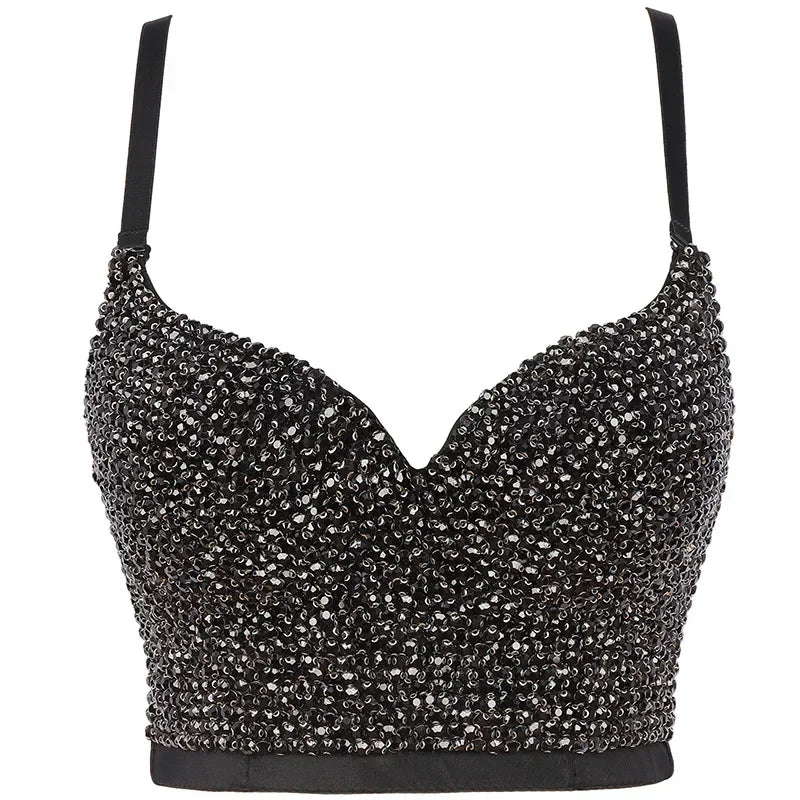 DiamondShine™ Y2K Sequin Push-Up Crop Top