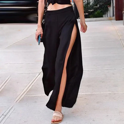 Shadow-Slit High-Waist Wide-Leg Pants