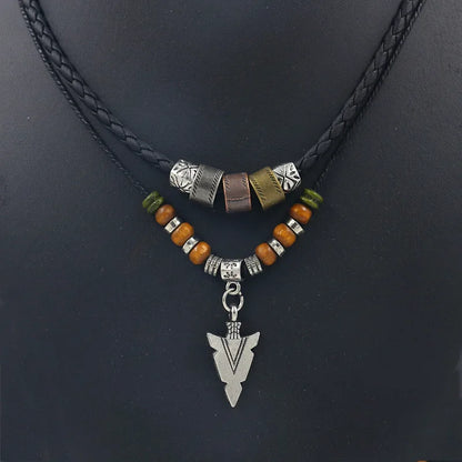 Arrow Trail – Men’s Artificial Leather Rope Beaded Necklace