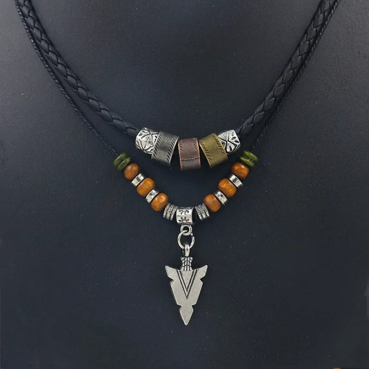 Arrow Trail – Men’s Artificial Leather Rope Beaded Necklace