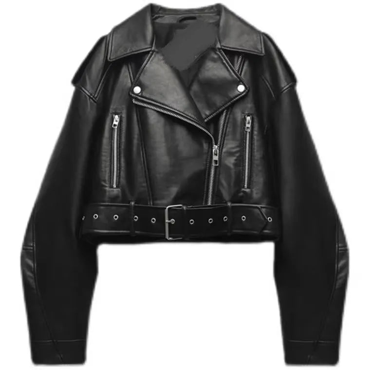 Iron Veil - Oversized Vintage Faux Leather Biker Jacket