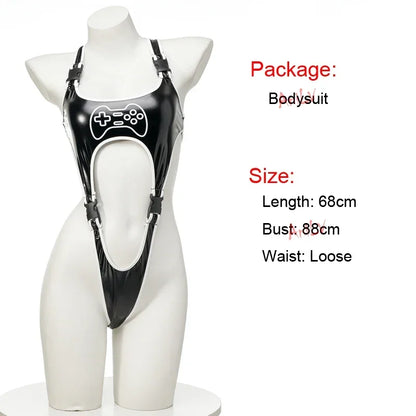 LUSTRA//NEON CONTROLLER Bodysuit – Cyberpunk Leather Cosplay Lingerie