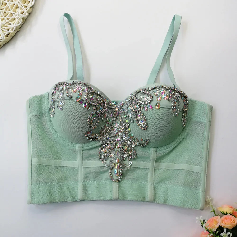 DiamondShine™ Y2K Sequin Push-Up Crop Top