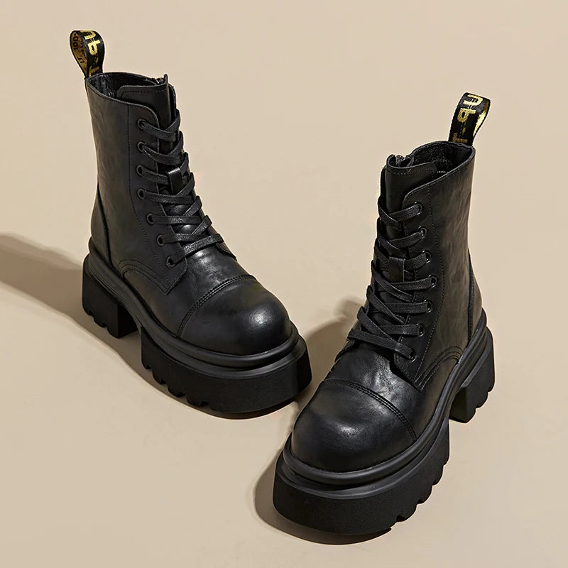 "RebelRider" Women’s Retro Boots – Thick Heels, Microfiber Leather, Vintage Vibes