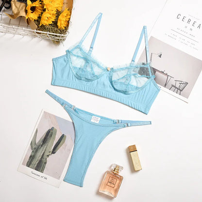Women’s Lace Lingerie Set — Underwire Bra, Ruffle Lace, Brief