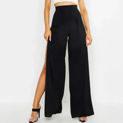 Shadow-Slit High-Waist Wide-Leg Pants