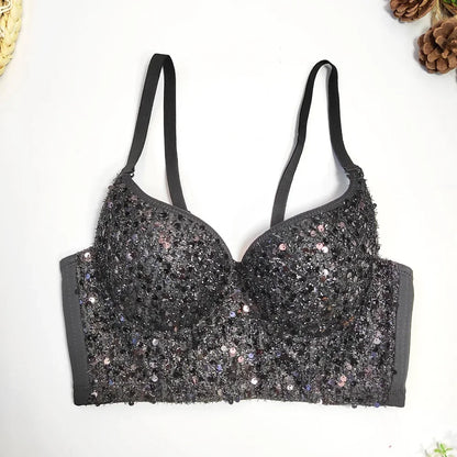DiamondShine™ Y2K Sequin Push-Up Crop Top