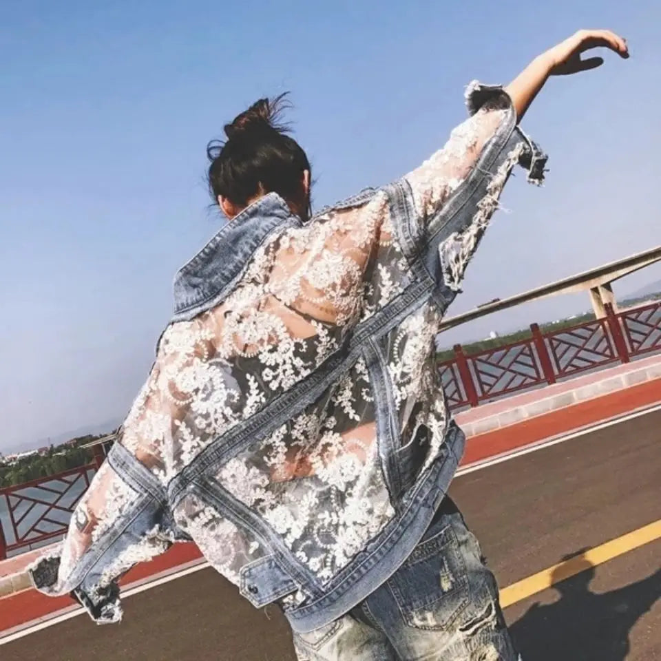 Rosette Openweave Denim Jacket