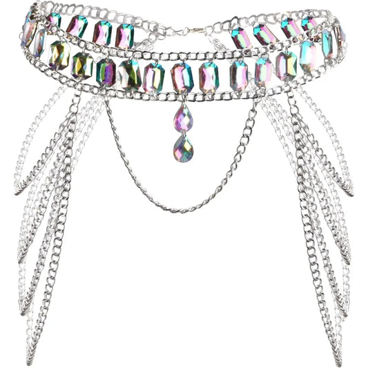 CrystalGlow Belly Chain – Festival Waist Jewelry for Rave Queens