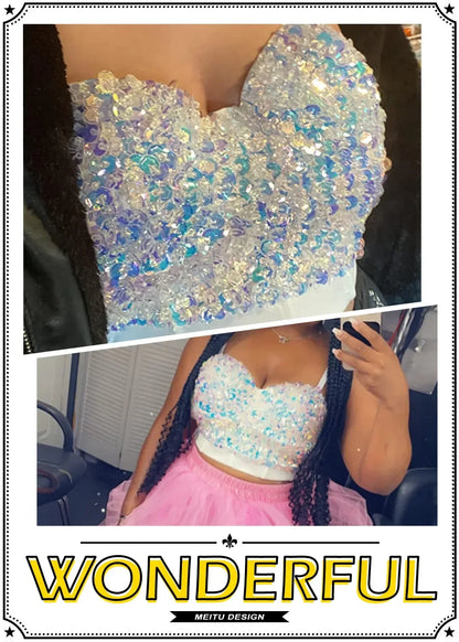 DiamondShine™ Y2K Sequin Push-Up Crop Top