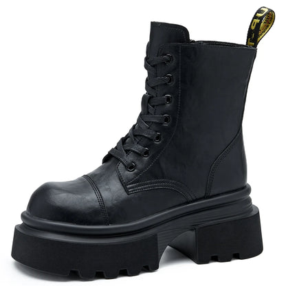 "RebelRider" Women’s Retro Boots – Thick Heels, Microfiber Leather, Vintage Vibes