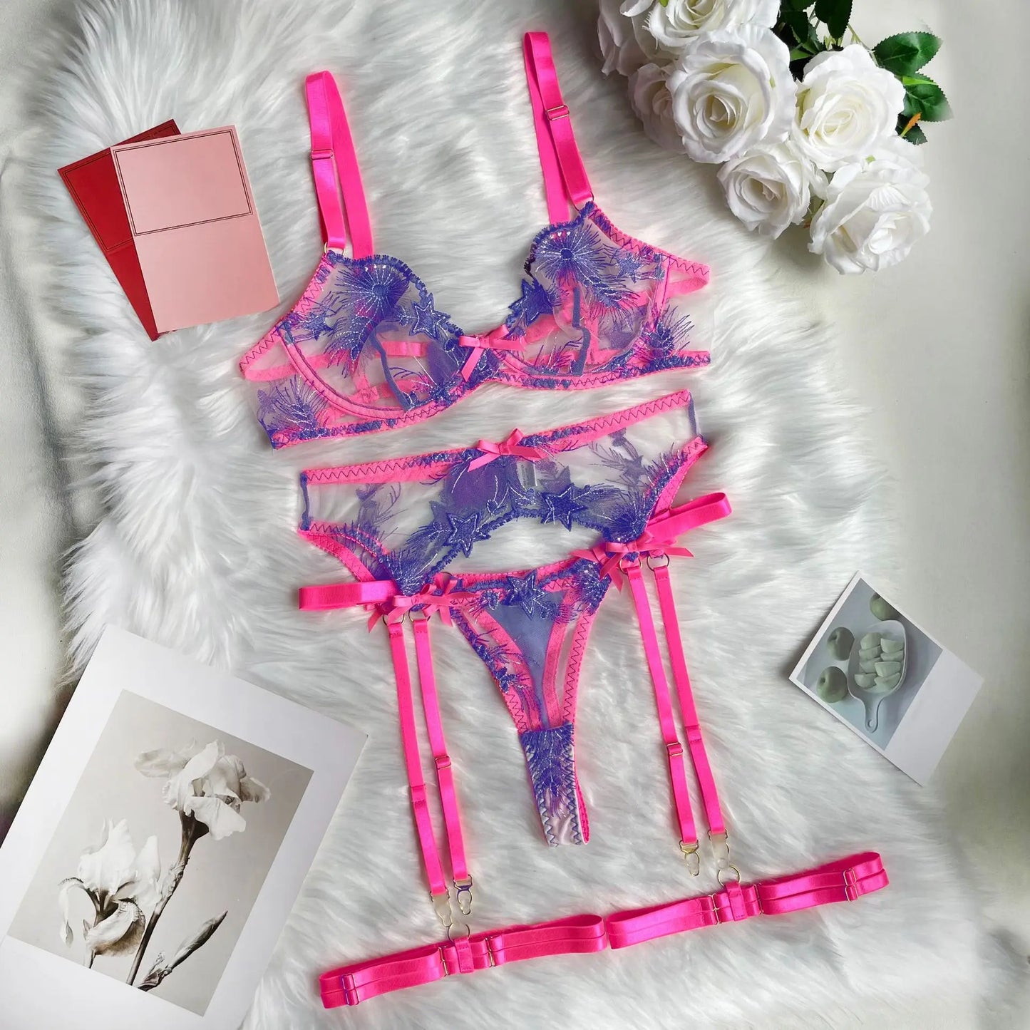 LUSTRA Sheer Embroidered Mesh Set