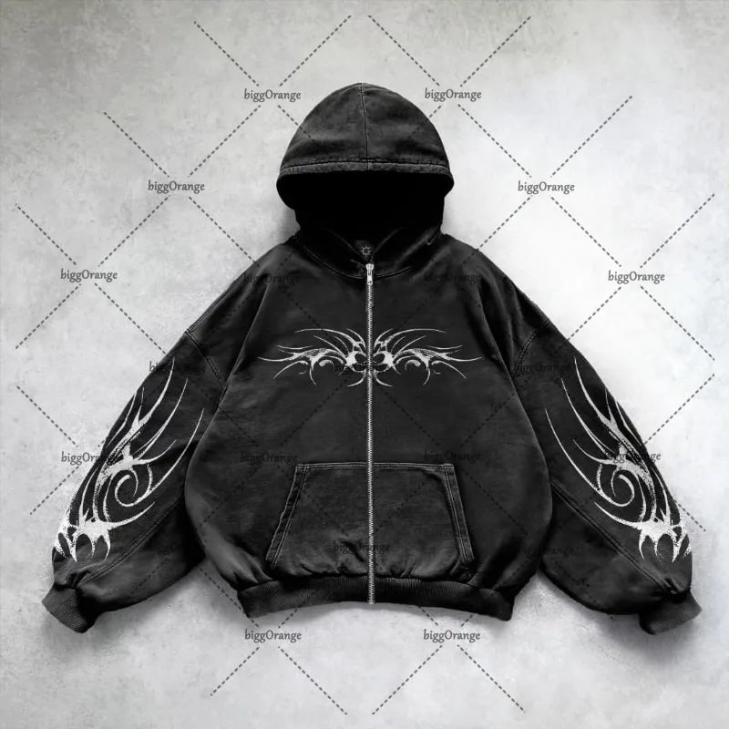 URBANO//Y2K Punk Zip-Up Hoodie – Retro Harajuku Streetwear