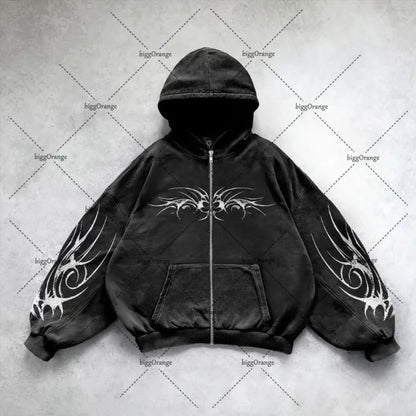 URBANO//Y2K Punk Zip-Up Hoodie – Retro Harajuku Streetwear